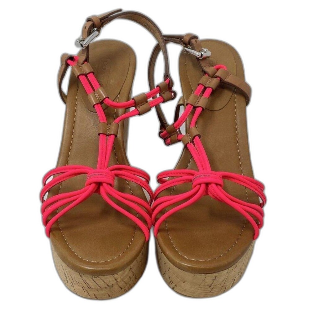 Coach Georgiana Q1868 Pink Ginger Leather Wedge Strappy Heels Size 8.5B - Picture 2 of 6